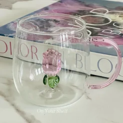 Pink Tulip Charm Glass Mug (Single Piece)