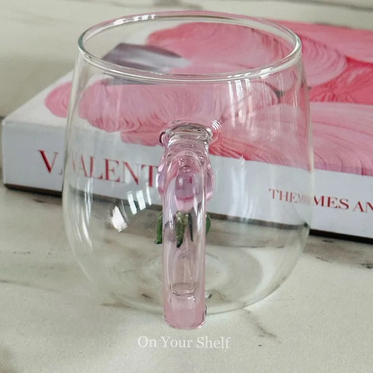 Pink Tulip Charm Glass Mug (Set Of Six)