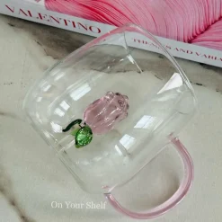 Pink Tulip Charm Glass Mug (Set Of Six)