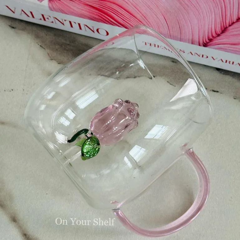 Pink Tulip Charm Glass Mug (Set Of Six)