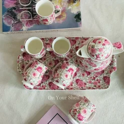 Pretty In Pink (six mugs, one teapot, one tray)