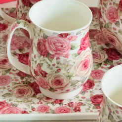 Pretty In Pink (six mugs, one teapot, one tray)