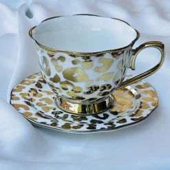 Radiant Cheetah Tea Delight (set of six teacups and saucers)