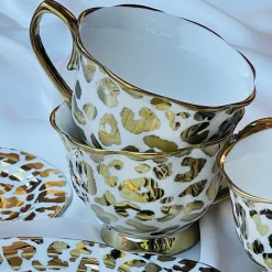 Radiant Cheetah Tea Delight (set of six teacups and saucers)