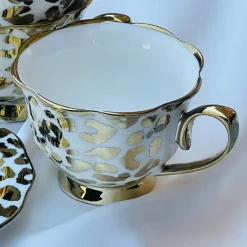 Radiant Cheetah Tea Delight (set of six teacups and saucers)