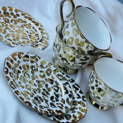 Radiant Cheetah Tea Delight (set of six teacups and saucers)
