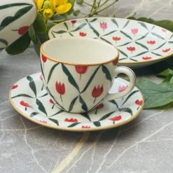 Red Tulip Tea Cups & Saucers (set of six)