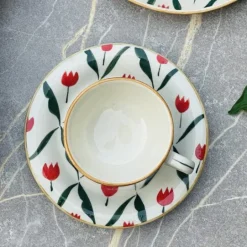 Red Tulip Tea Cups & Saucers (set of six)