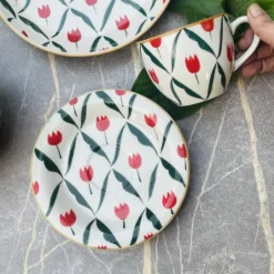 Red Tulip Tea Cups & Saucers (set of six)