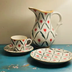 Red Tulip Tea Cups & Saucers (set of six)