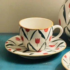Red Tulip Tea Cups & Saucers (set of six)