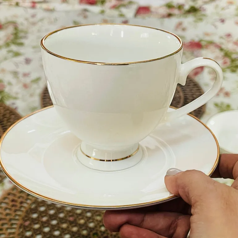 Regal Essence: White and Gold Classic Collection - Tea Cup & Saucer (single cup and single saucer)