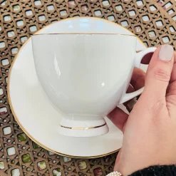 Regal Essence: White and Gold Classic Collection - Tea Cup & Saucer (single cup and single saucer)