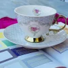 Rose Dotted Elegance: Grey Polka Tea Collection (set of six teacups and saucers)