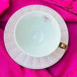 Rose Dotted Elegance: Pink Polka Tea Collection (set of six teacups and saucers)