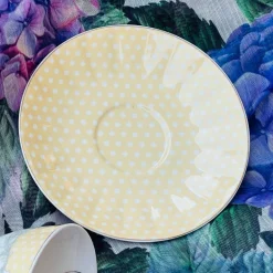 Rose Dotted Elegance: Yellow Polka Tea Collection (set of six teacups and saucers)