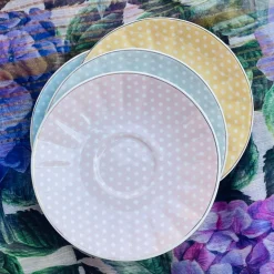 Rose Dotted Elegance: Yellow Polka Tea Collection (set of six teacups and saucers)