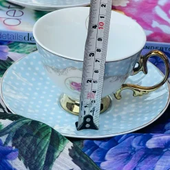 Rose Dotted Elegance: Yellow Polka Tea Collection (set of six teacups and saucers)