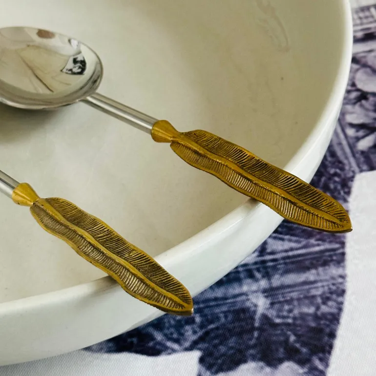Royal Brass Leaf Serving Ladle & Flat (set of two)