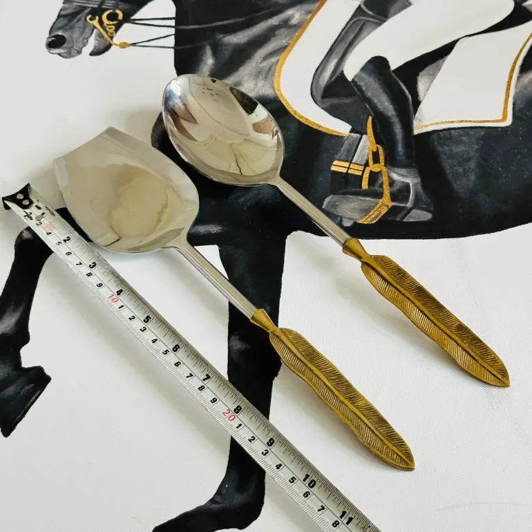 Royal Brass Leaf Serving Ladle & Flat (set of two)