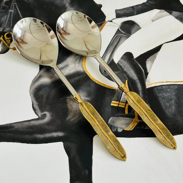Royal Leaf Brass Serving Spoon Duo (set of two)