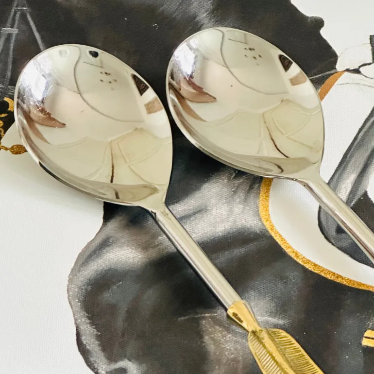 Royal Leaf Brass Serving Spoon Duo (set of two)