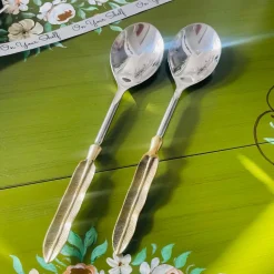 Royal Leaf Brass Serving Spoon Duo (set of two)