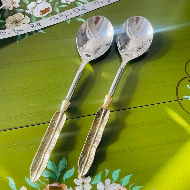 Royal Leaf Brass Serving Spoon Duo (set of two)