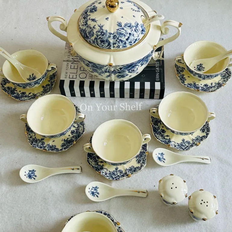 Secret Garden Blue Porcelain Soup Set (23 Piece)