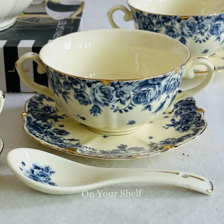 Secret Garden Blue Porcelain Soup Set (23 Piece)