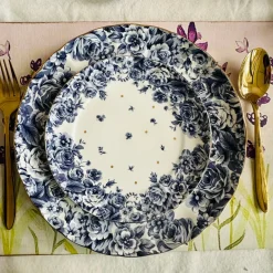 Secret Garden Blue Roses Gold Handle(75 piece dinner set for 8)