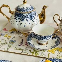 Secret Garden Blue Roses Gold Handle(75 piece dinner set for 8)