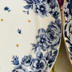 Secret Garden Blue Roses Gold Handle(75 piece dinner set for 8)