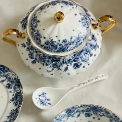 Secret Garden Blue Roses Gold Handle(75 piece dinner set for 8)
