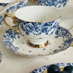 Secret Garden Blue Roses Gold Handle(75 piece dinner set for 8)
