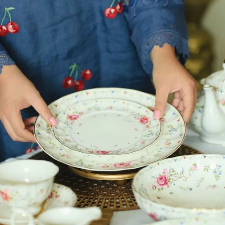 75 Secret Garden Dinner Set-Pink Rose (without gold handle)