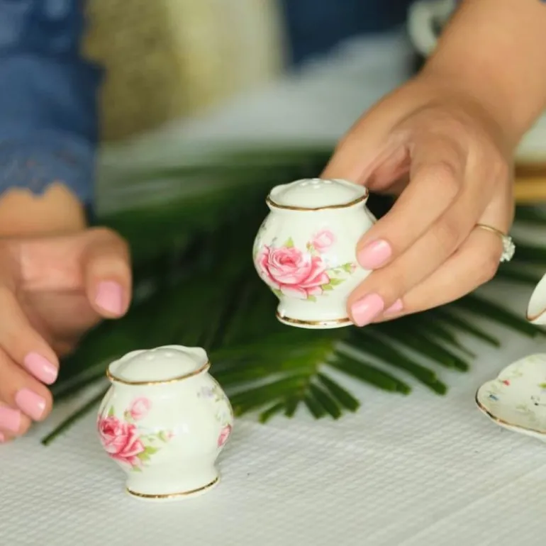 75 Secret Garden Dinner Set-Pink Rose (without gold handle)