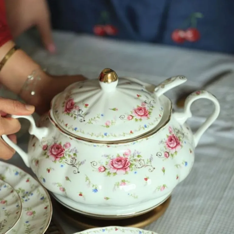 75 Secret Garden Dinner Set-Pink Rose (without gold handle)