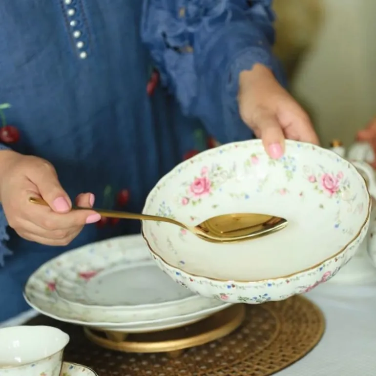 75 Secret Garden Dinner Set-Pink Rose (without gold handle)