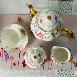 Secret Garden Pink Rose (75 piece dinner set gold handle)