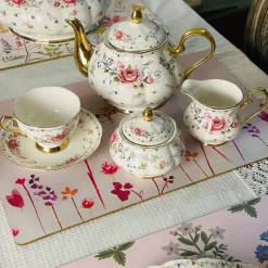 Secret Garden Pink Rose (75 piece dinner set gold handle)