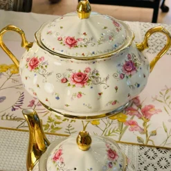 Secret Garden Pink Rose (75 piece dinner set gold handle)