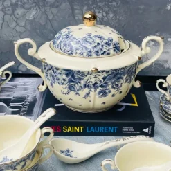 Secret Garden Soup Set Porcelain Blue Rose