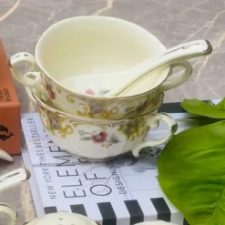 Secret Garden Soup Set Porcelain Beige & Red