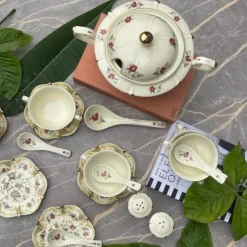 Secret Garden Soup Set Porcelain Beige & Red