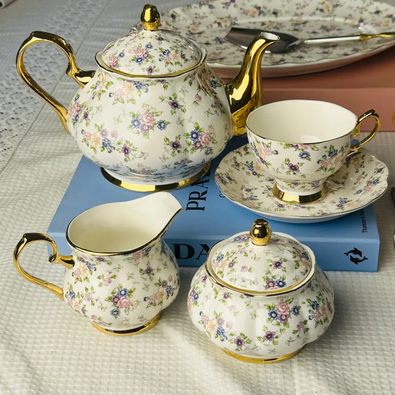 Secret Garden Spring Floral Gold Handle (75 piece dinner set for 8)