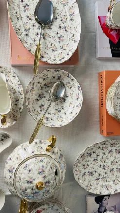 Secret Garden Spring Floral Gold Handle (75 piece dinner set for 8)