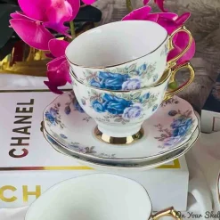 Secret Garden Tea Cups & Saucers-Blue Lilac Roses