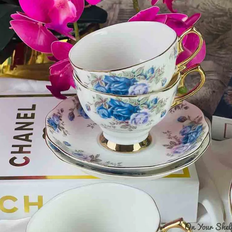 Secret Garden Tea Cups & Saucers-Blue Lilac Roses