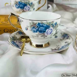 Secret Garden Tea Cups & Saucers-Blue Lilac Roses